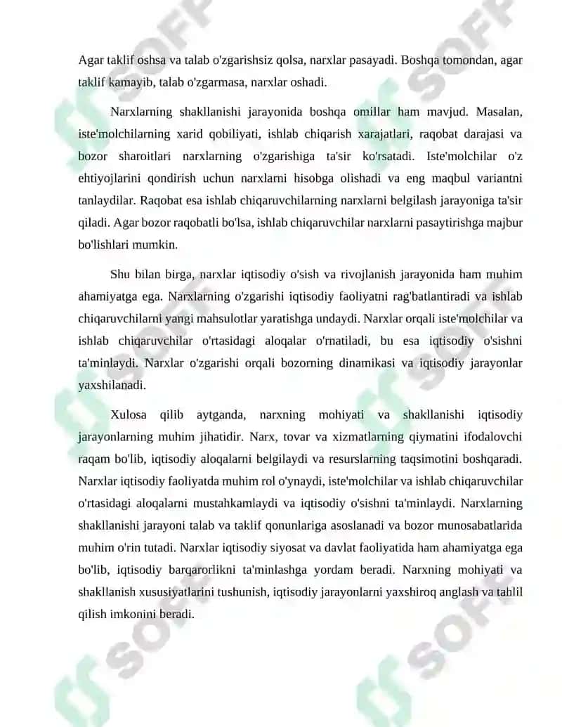 Narxning mohiyati va shakllanish xususiyatlari. 4