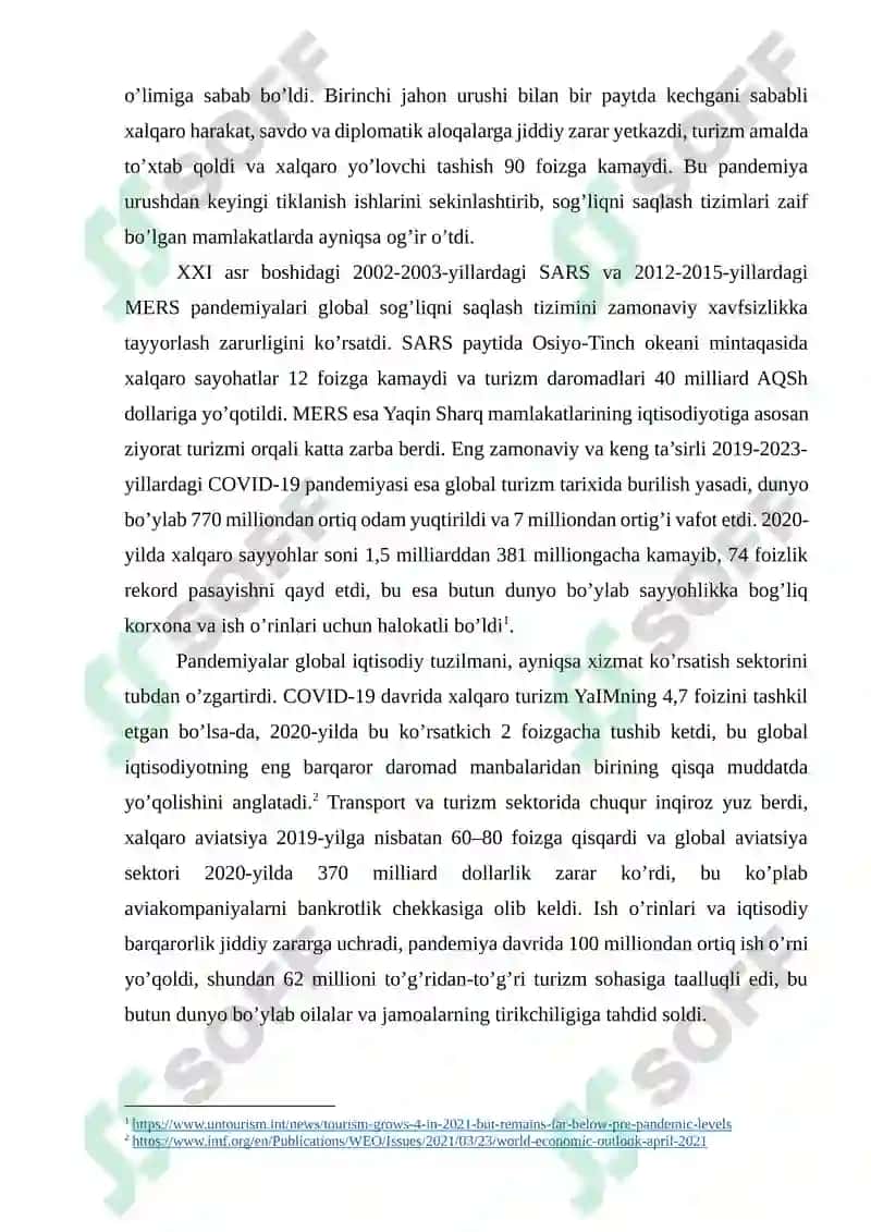 GLOBAL PANDEMIYALAR VA ULARNING XALQARO TURIZMGA TA’SIRI 4