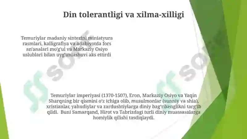 AMIR TEMUR VA TEMURIYLAR DAVRIDA SHAHAR MADANIYATINING O'ZGA XOS XUSUSIYATLARI 4