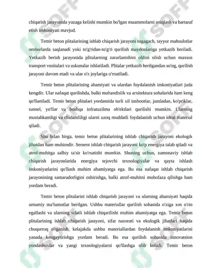 Temir beton plitasini ishlab chiqaruvchi beton yotqizgich loyihasi 4