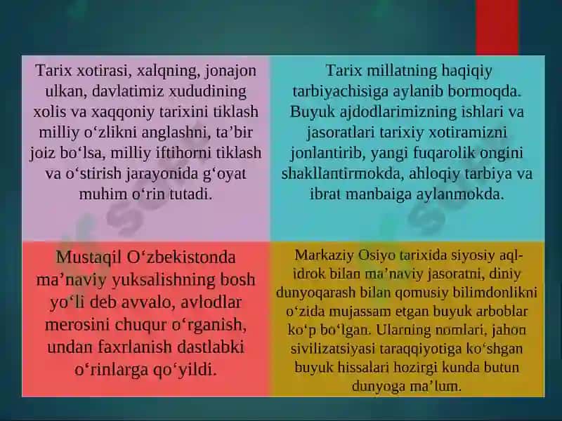 Mustaqillik yillarida O‘zbekistondagi ma’naviy vamadaniy taraqqiyot 4