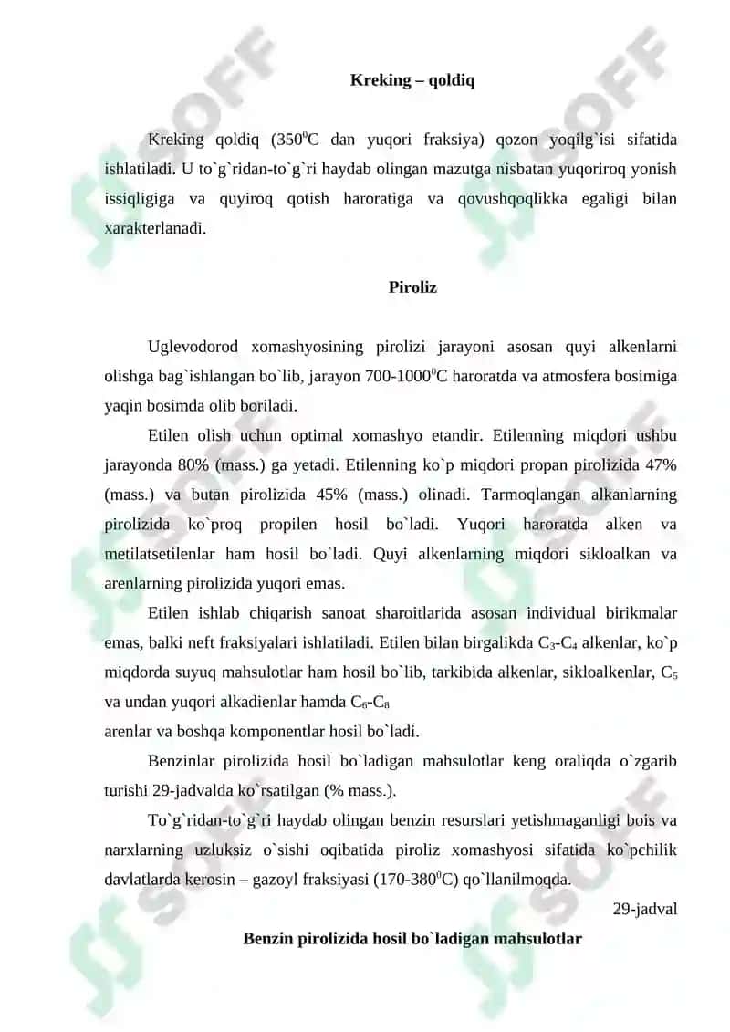 Neft va neft fraksiyalarini sanoatda qayta ishlash kimyoviy jarayonlari 4