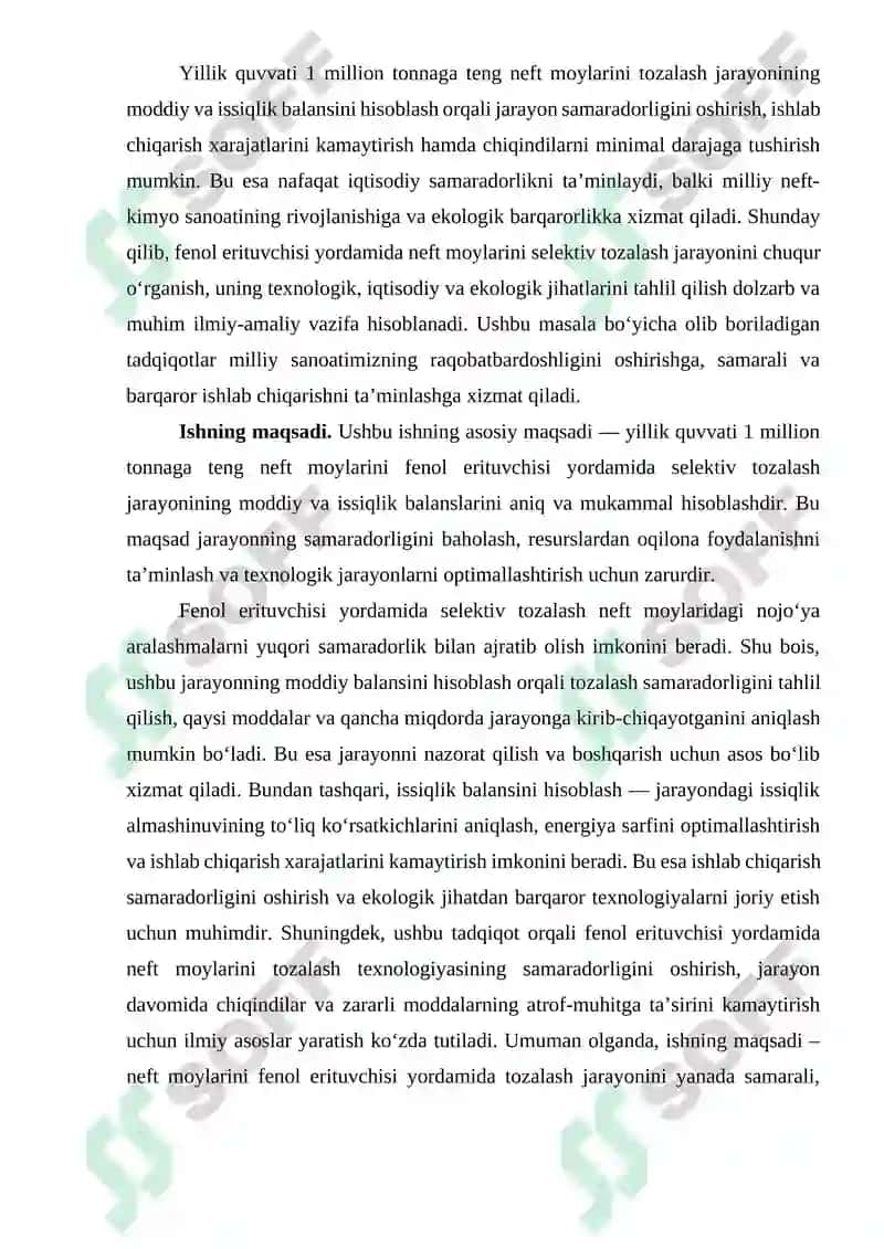 Neft moylarini fenol erituvchisi yordamida selektiv tozalash jarayoni 4