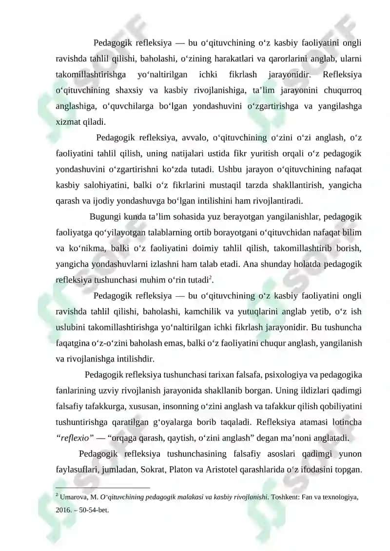 O’qituvchining pedagogik faoliyatda kasbiy refleksiyaning o’rni 4