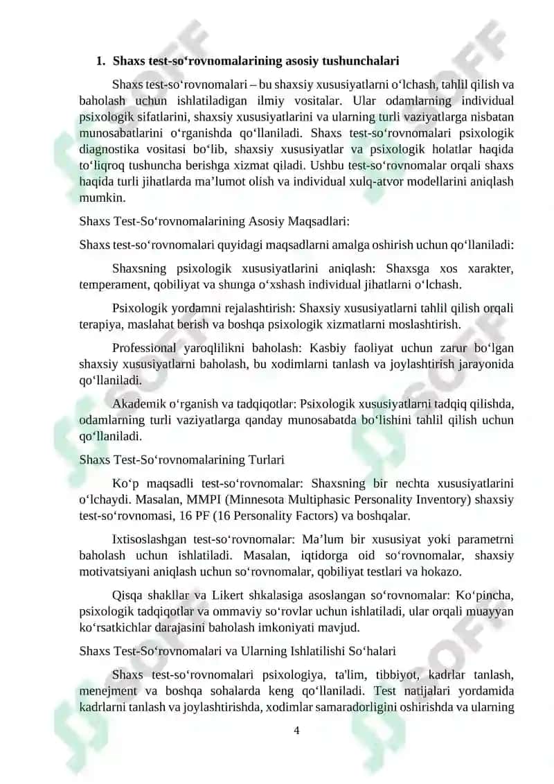 Shaxs test-so‘rovnomalarining asosiy tushunchalari 4