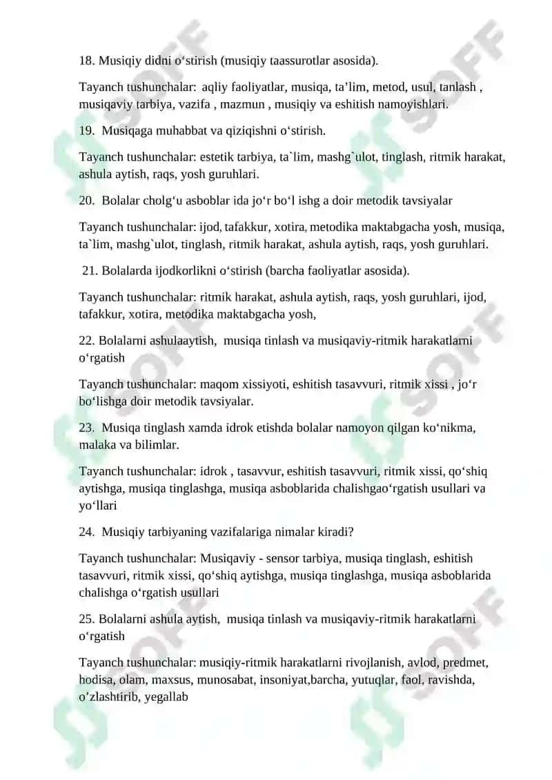 BOLALAR MUSIQIY TAʼLIM METODIKASI FANI BOʻYICHA YOZMA ISH SAVOLLARI 4