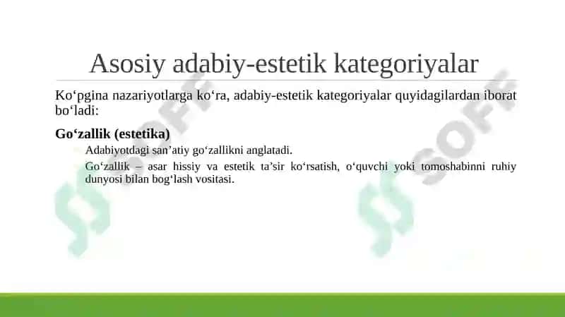 "Adabiyot nazariyasi"kitobidan "Adabiy-estetik kategoriyalar"boʻlimini oʻrganish 4