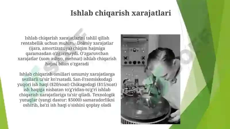 Ishlab chiqarish va ishlab chiqarish omillari va xarajatlar to'g'risida 4