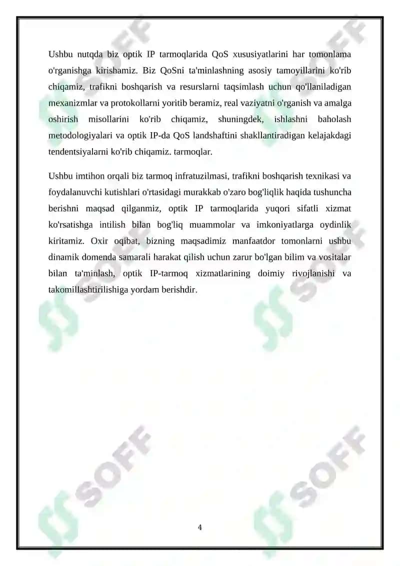OPTIK IP -TARMOQLARDA XIZMAT KO‘RSATISH SIFATINING HUSUSIYATLARI 4