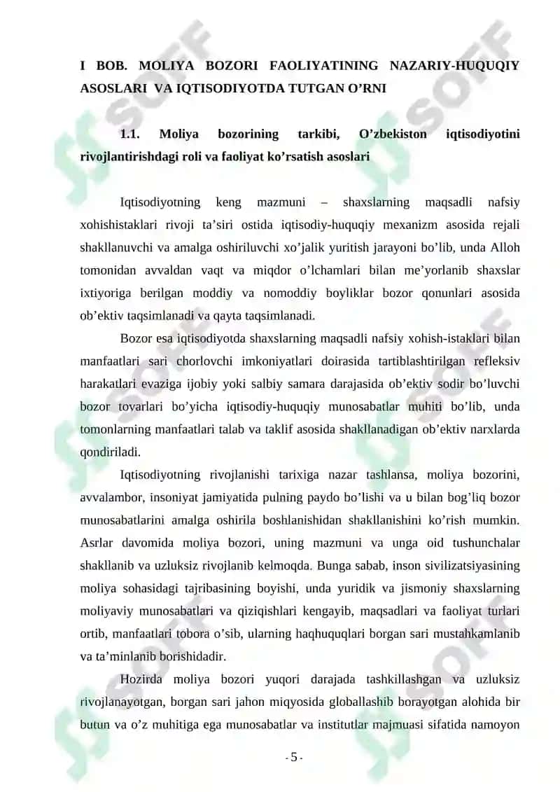 O'ZBEKISTON RESPUBLIKASI MOLIYA BOZORI HOLATI RIVOJLANISH TENDENSIYALARI GLOBAL VA MILLIY MOLIYAVIY BOZORLARI 4