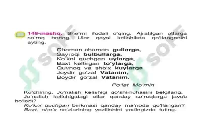 Jo’nalish kelishigi dars ishlanmasi 4