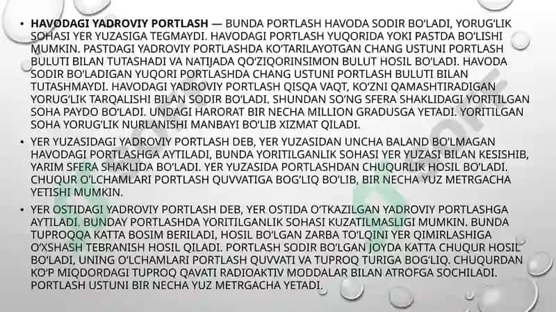 Jabrlanish o'chog'ining tibbiy-taktik tavsifi. Yo'qotishlar. Yadroviy qurol 4