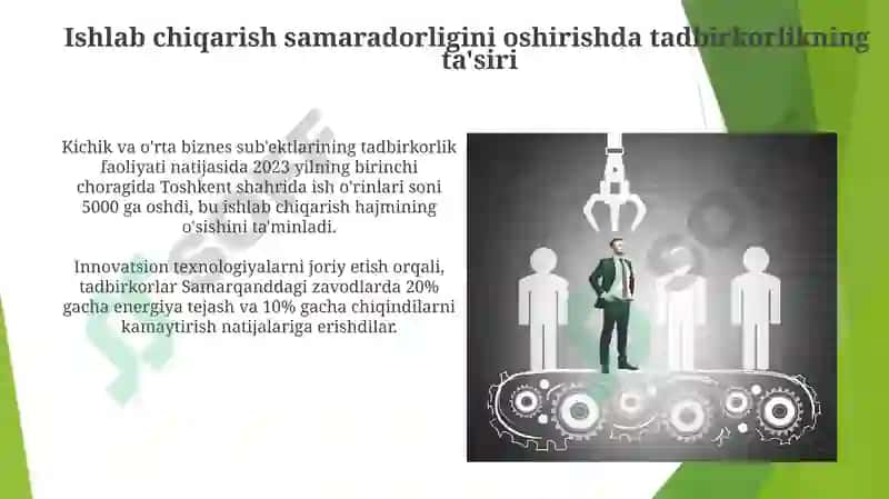Tadbirkorlik ishlab chiqarish jarayonining tashkiliy omili 4