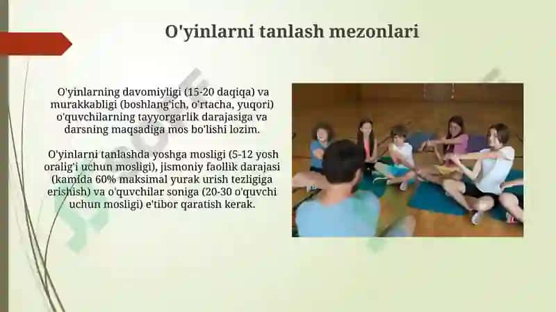 Jismoniy sifatlarni rivojlantiruvchi harakatli o'yinlarni o'rgatish 4