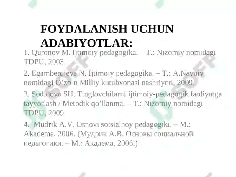 Oila bilan olib boriladigan ijtimoiy-pedagogik faoliyat. Vasiylik va homiylik 4