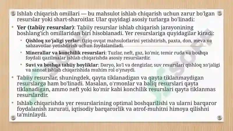 Ishlab chiqarish omillari va ularning cheklangan mahsuldorligining kamayish qonuni 4