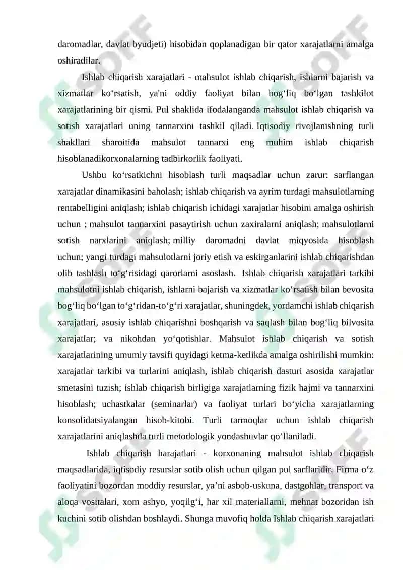 Ishlab chiqarish tannarxini haqiqiy xarajatlar bo‘yicha hisoblash 4