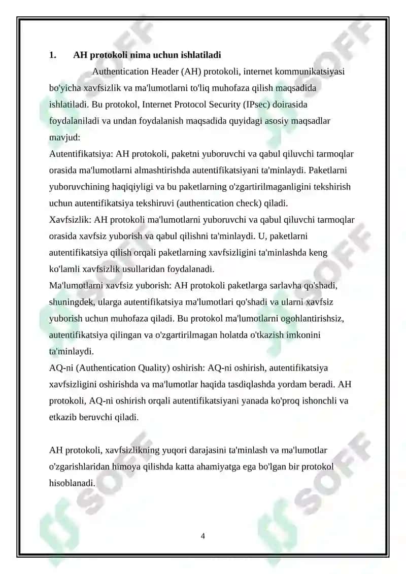 AUTENTIFIKATSIYANI TA’MINLASH PROTOKOLI AH PROTOKOLI 4