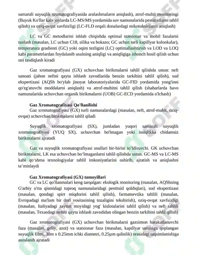 Gaz va gaz-suyuqlik xromotografiyasi usullari tahlil qilish uslubi 4