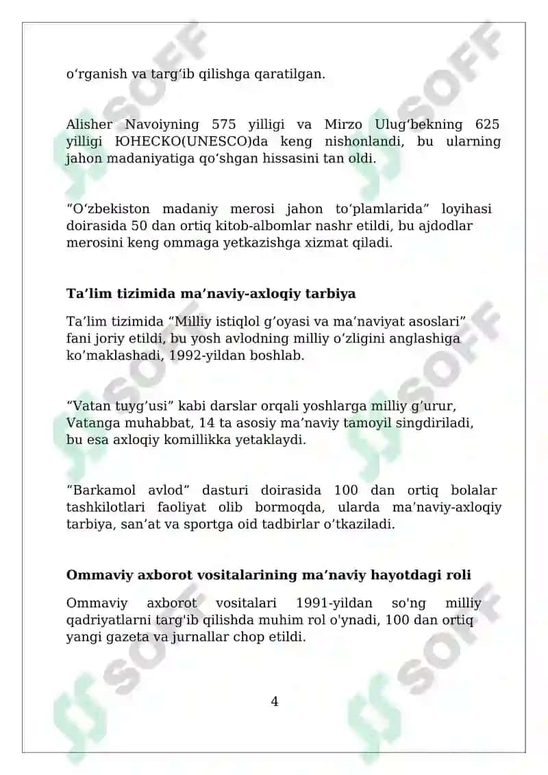 Mustaqillik yillarida o'zbekistondagi ma'naviy va madaniy taraqqiyot 4