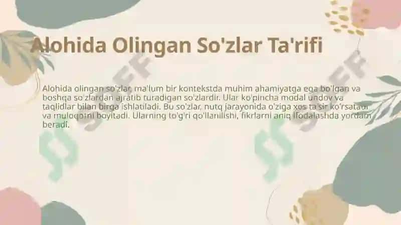 Alohida olingan soʻzlar.Modal undov va taqlidlar 4