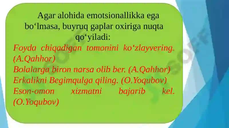 Tinishbelgilarining gap oxirida qo‘llanishi 4