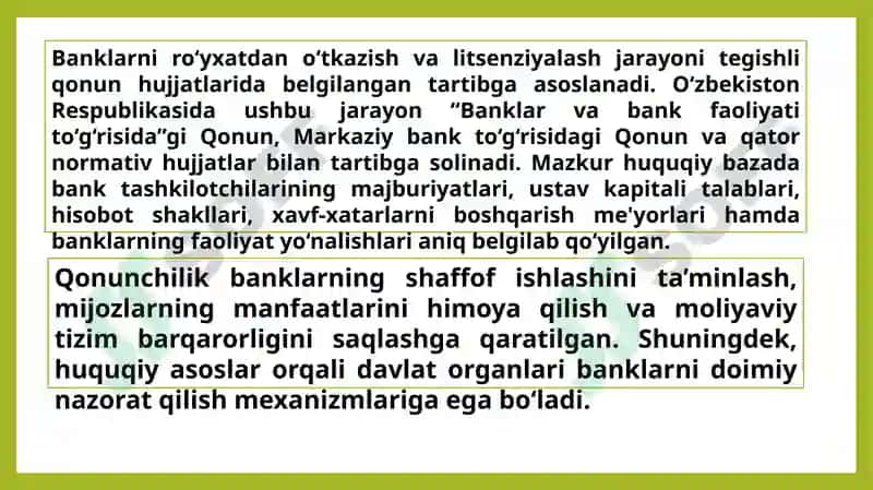 Banklarni davlat ro’yxatidan o’tkazish va litsenziyalash tartibi 4