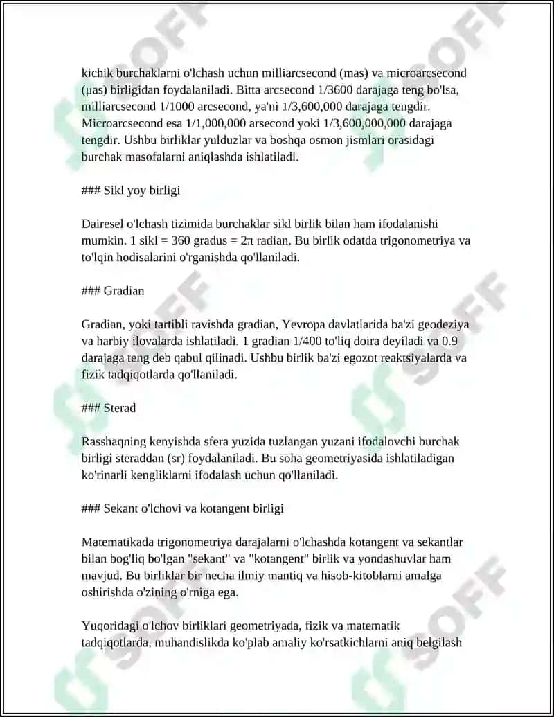 GEODEZIYADA QO'LLANILADIGAN O'LCHOV BIRLIKLARI 4