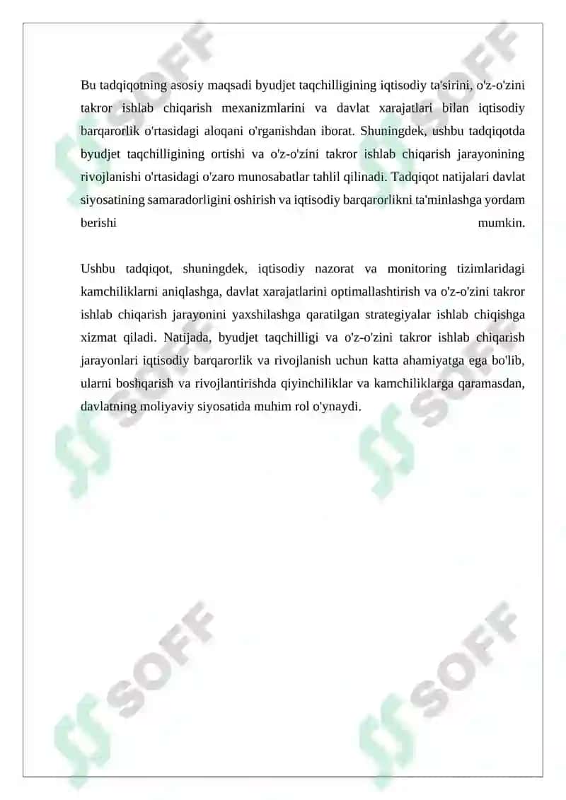 Mustaqil ish "Byudjet taqchilligi O'z-o'zini takror ishlab chiqarish sabablari va mexanizim" 4