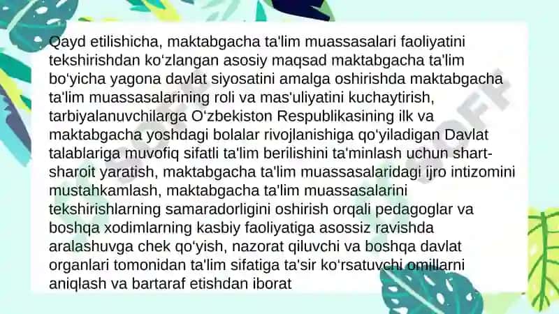 Maktabgacha ta’ilm tashkilotlari faoliyatini tekshirishning maqsad va vazifalari 4