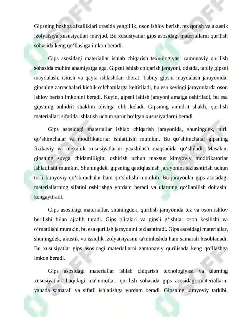 Gips asosidagi devorbop qurilish materiallarini ishlab chiqarish texnologiyasi 4