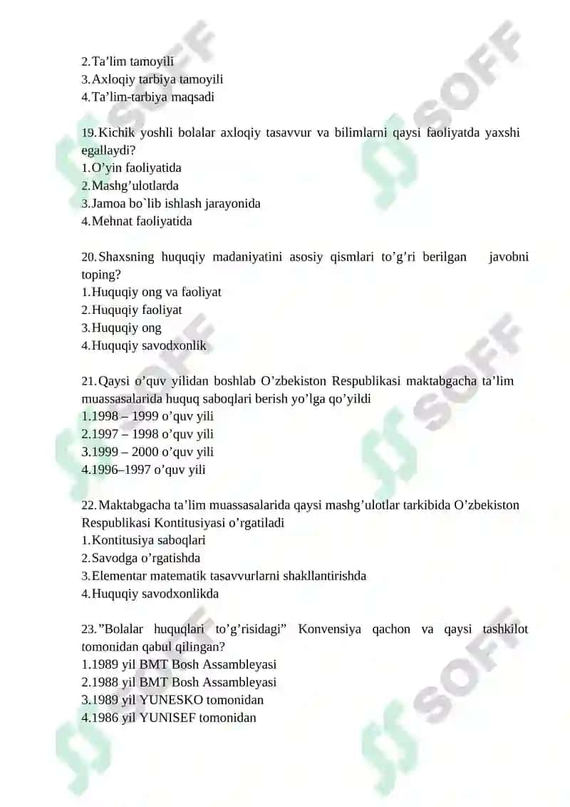 MAKTABGACHA PEDAGOGIKA FANIDAN DAVLAT ATTESTATSIYASI UCHUN TEST SAVOLLAR 4