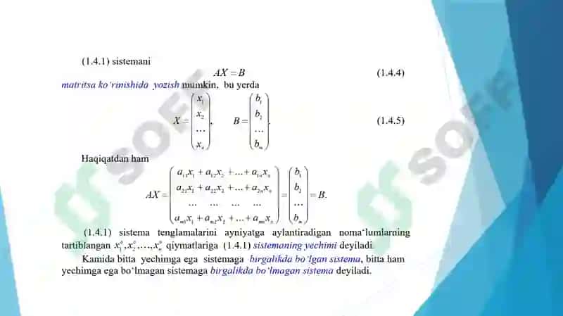 Chiziqli algebraik tenglamalar sistemasini yechishni Kramer usuli 4