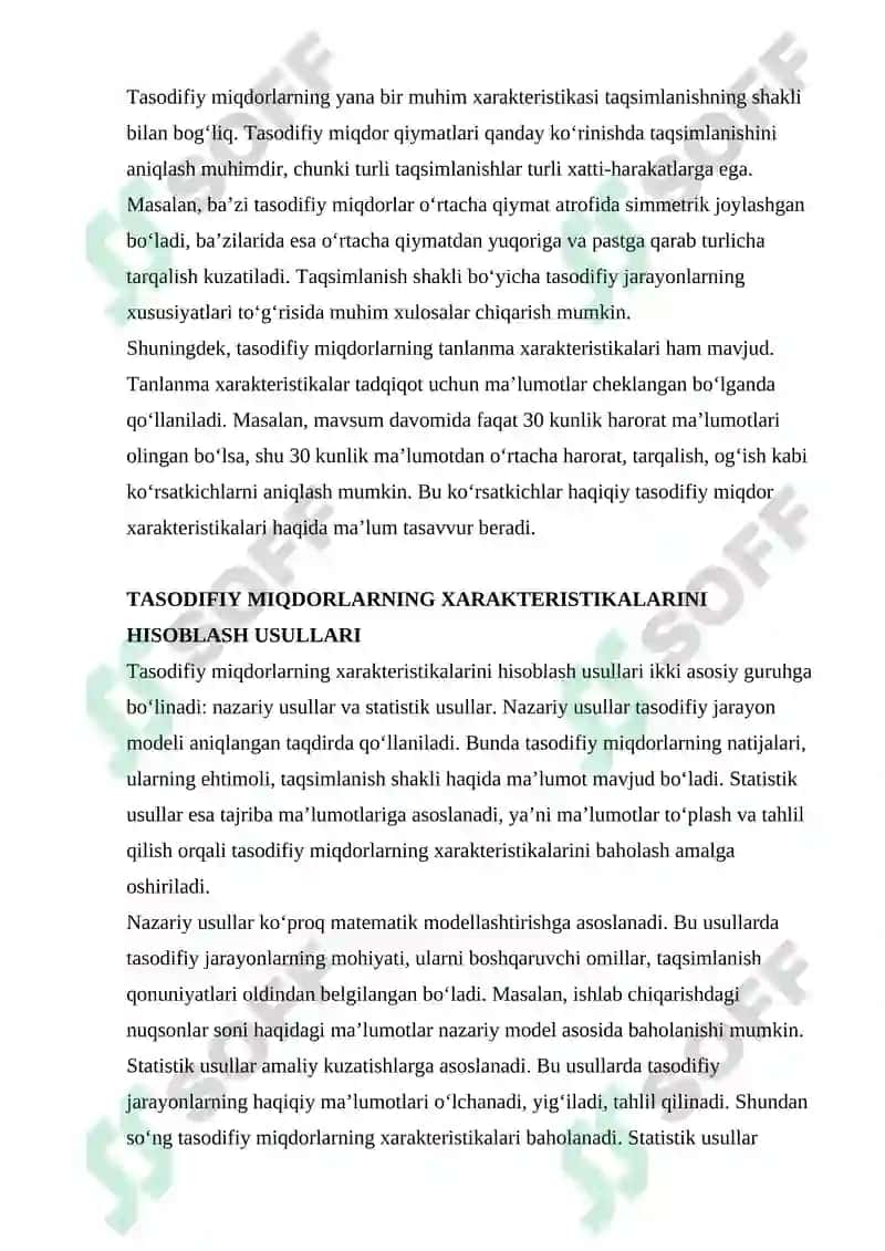 TASODIFIY MIQDORLARNING XARAKTERISTIKALARINI HISOBLASH 4