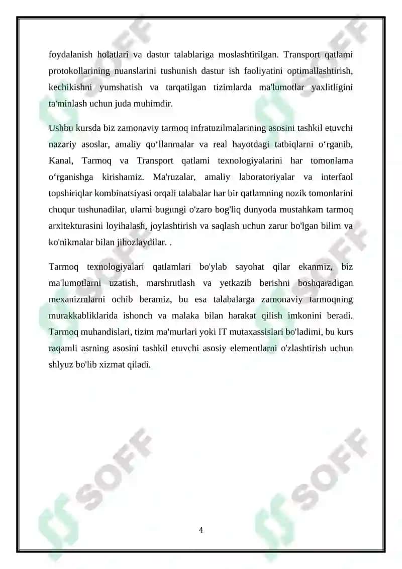 Kanal, tarmoq va transport sathlari texnologiyalari 4