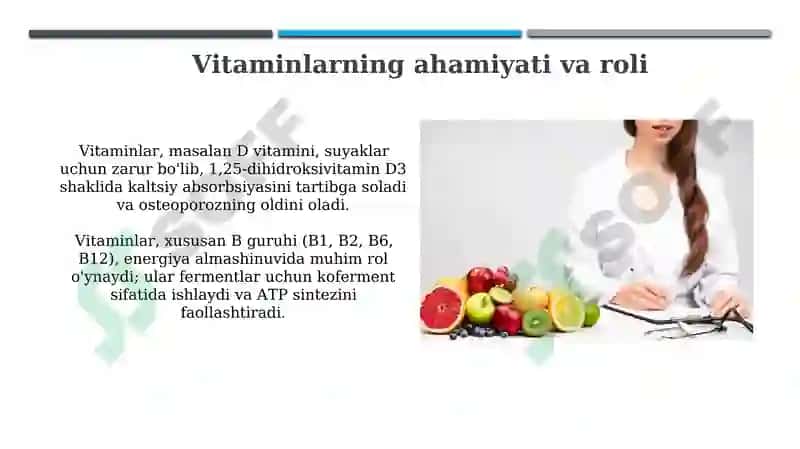 Organizmning vitaminlar bilan ta'minlanganligini o'rganish va baholash 4