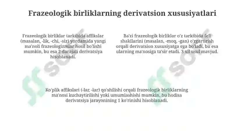 Frazeologik birliklar va ularning derivatsion xususiyatlari 4