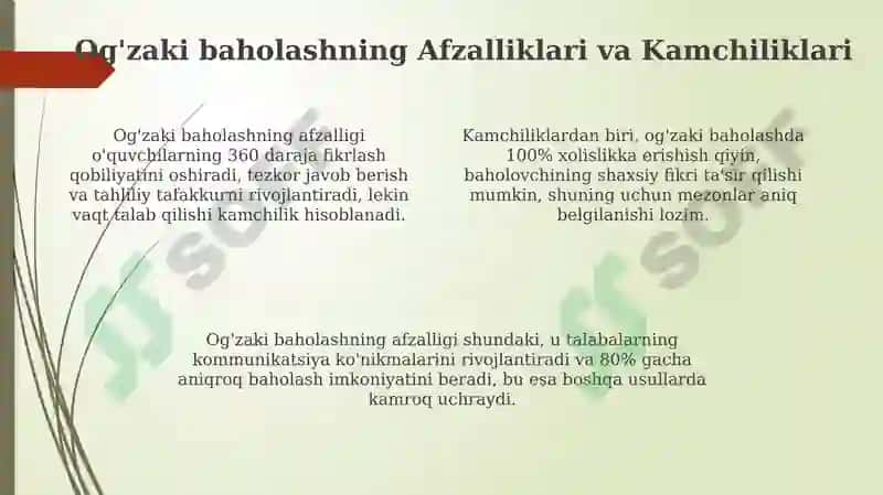 Og'zaki baholash: Ta'rif, Maqsad va Turlari 4