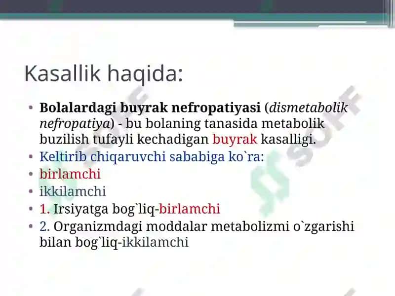 Nefropatiyalarning etiologiyasi va kasallikning aniqlash usullari 4