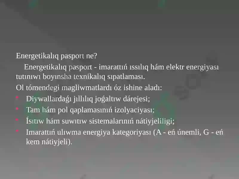 Jámiyetlik hámturaq jayimaratlarınıń energetika líqpasportı Jobası 4