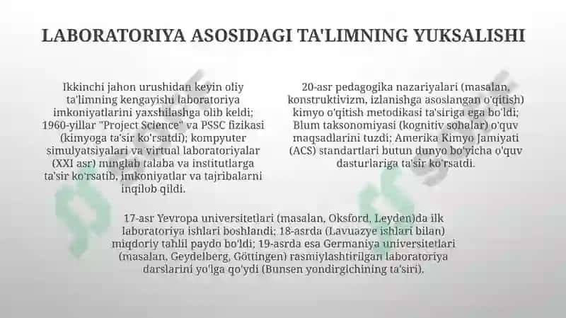 Kimyo oʻqitish metodikasining nazariy asoslari fanining rivojlanish tarixi 4
