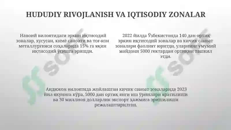 O'zbekiston johon iqtisodiyotni o'rni 4