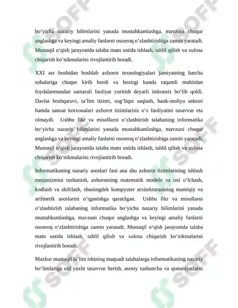 INFORMATIKANING NAZARIY ASOSLARI FANIDAN MUSTAQIL TA’LIM ISHI 4