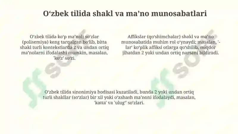 Oʻzbek tili va lugʻat tarkibining shakl va maʼno munosabatlari 4