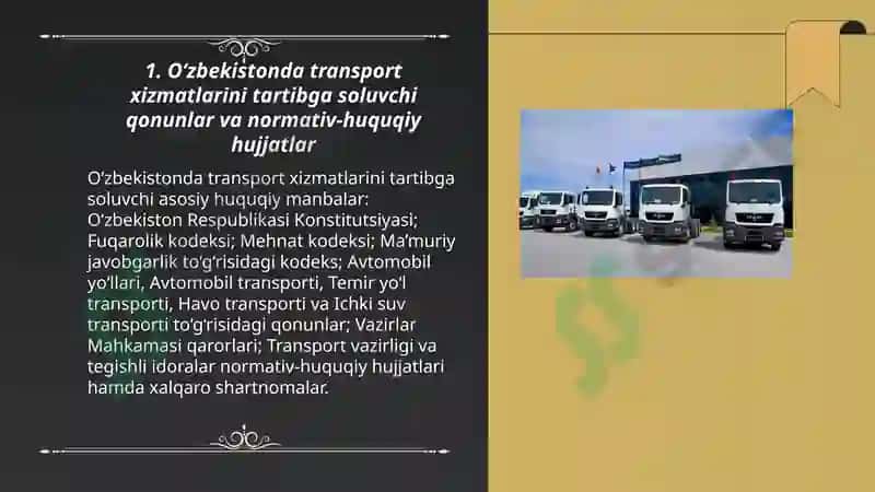 O‘zbekistonda transport xizmatining qonuniy-huquqiy asoslari 4