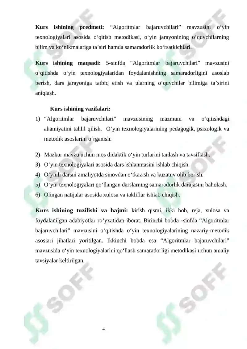 "5-sinfda Algoritmlar bajaruvchilari mavzusida o’yin texnologiyalarini qo’llash samaradorligi" 4