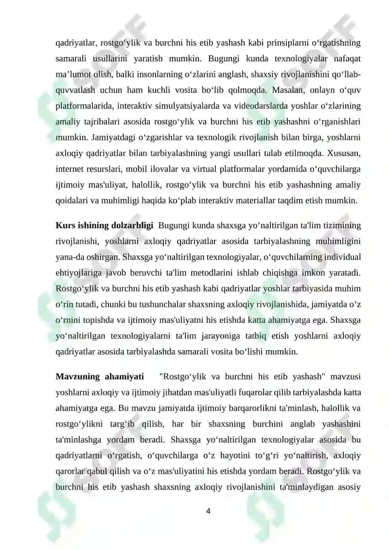 Shaxsga yoʻnaltirilgan texnologiyalar asosida Rostgoʻylik va burchni his etib yashash mavzusini oʻqitish 4