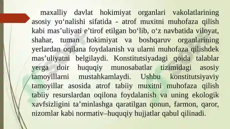 O’zbekiston Respublikasi konstitutsiyasi,O’zbekiston respublikasi qonunlari yer huquqining manbalari sifati. 4