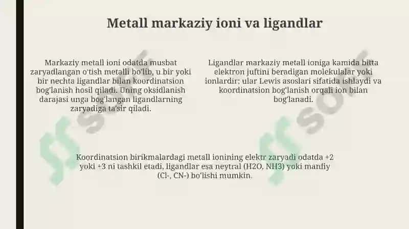 Kompleks birikmalarning kimyosini olinishi 4