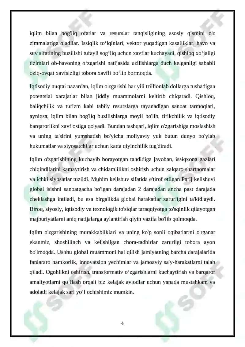 IQLIM O‘ZGARISHI VA UNING NATIJASIDA KUTILAYOTGAN OQIBATLAR 4